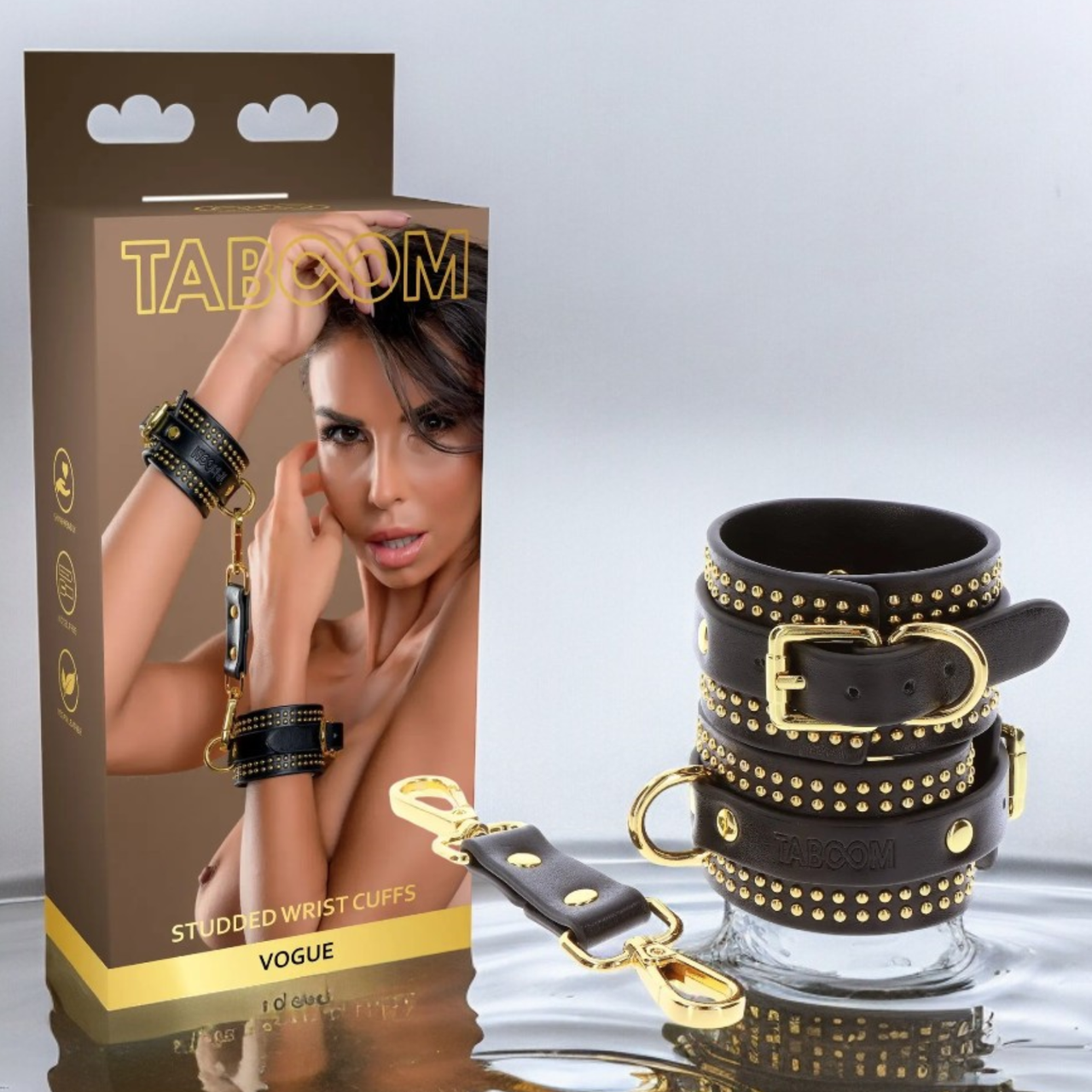 Наручники з веганської шкіри чорні "Vogue Studded Wrist Cuffs Set" Taboom