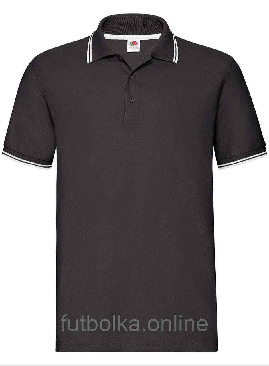 Чорне поло чоловіче зі смужками Premium tipped polo Fruit of the loom