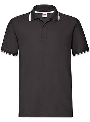 Чорне поло чоловіче зі смужками Premium tipped polo Fruit of the loom, фото 1