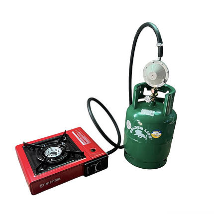 Газова однокомфорочна плита Intertool GS-0001 + Балон Rudyy 15л + редуктор зі шлангом + пальник на балон у подарунок, фото 1