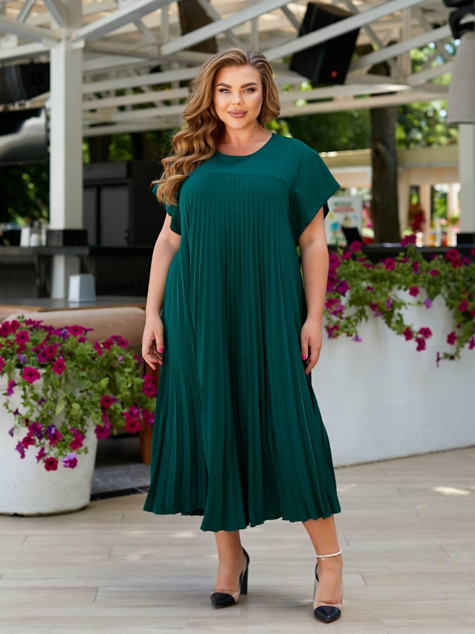 Гарне плаття вільне епластик преміум смарагдовий із короткими рукавами розміри батал