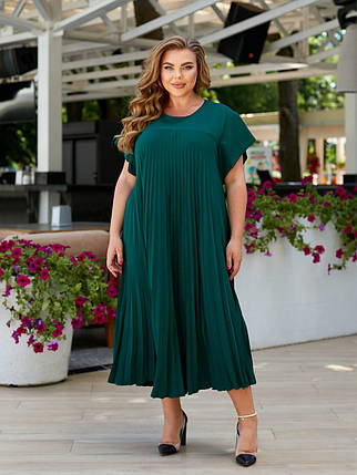 Гарне плаття вільне епластик преміум смарагдовий із короткими рукавами розміри батал, фото 1