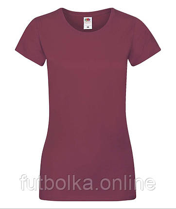 Бордова футболка жіноча м'яка Sofspun lady-fit Fruit of the loom, фото 1