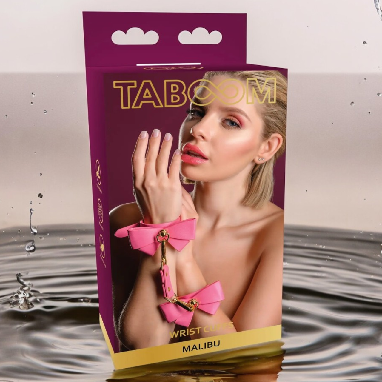 Наручники з бантиками рожеві з веганської шкіри "Malibu Wrist Cuffs" Taboom