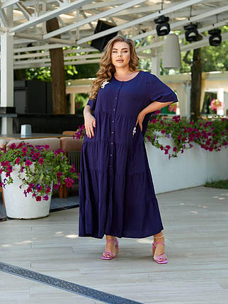 Бавовняне літнє плаття вільного крою міді з квітами великі розміри, фото 1