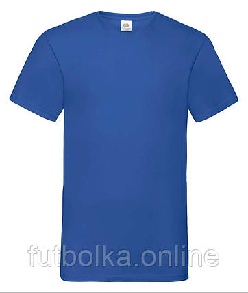 Яскраво-Синя чоловіча футболка базова з V-подібним вирізом Valueweight v-neck Fruit of the loom, фото 1