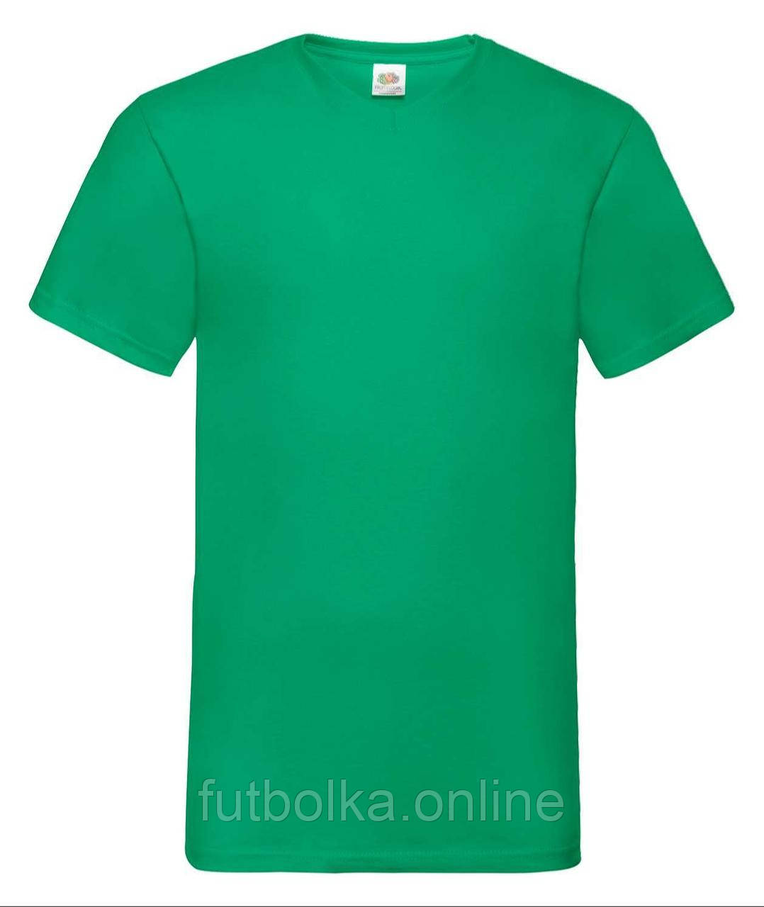 Яскраво-Зелена чоловіча футболка базова з V-подібним вирізом Valueweight v-neck Fruit of the loom