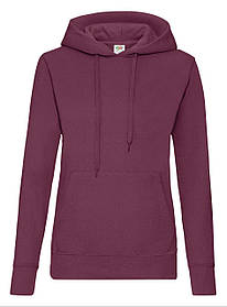 Бордова жіноча толстовка на замку Classic hooded sweat Fruit of the loom