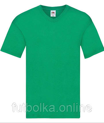 Яскраво-Зелена чоловіча футболка літня з V-подібним вирізом Original V-neck Fruit of the loom, фото 1