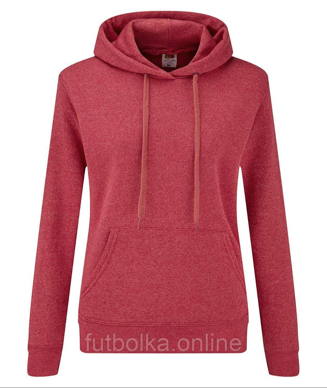 Червона Меланжева жіноча толстовка на замку Classic hooded sweat Fruit of the loom