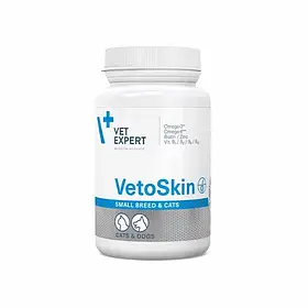 Вітаміни VetExpert VetoSkin Small Breed&Cat для здоров'я шерсті та шкіри в котів і собак малих порід 60 табл