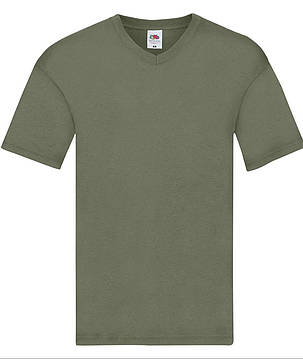 Оливкова чоловіча футболка літня з V-подібним вирізом Original V-neck Fruit of the loom, фото 1