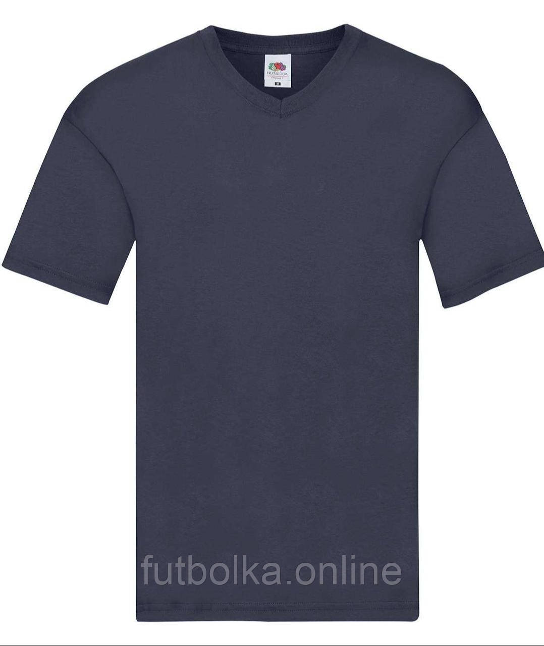 Глибоко Темно-Синя чоловіча футболка літня з V-подібним вирізом Original V-neck Fruit of the loom