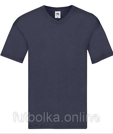 Глибоко Темно-Синя чоловіча футболка літня з V-подібним вирізом Original V-neck Fruit of the loom, фото 1