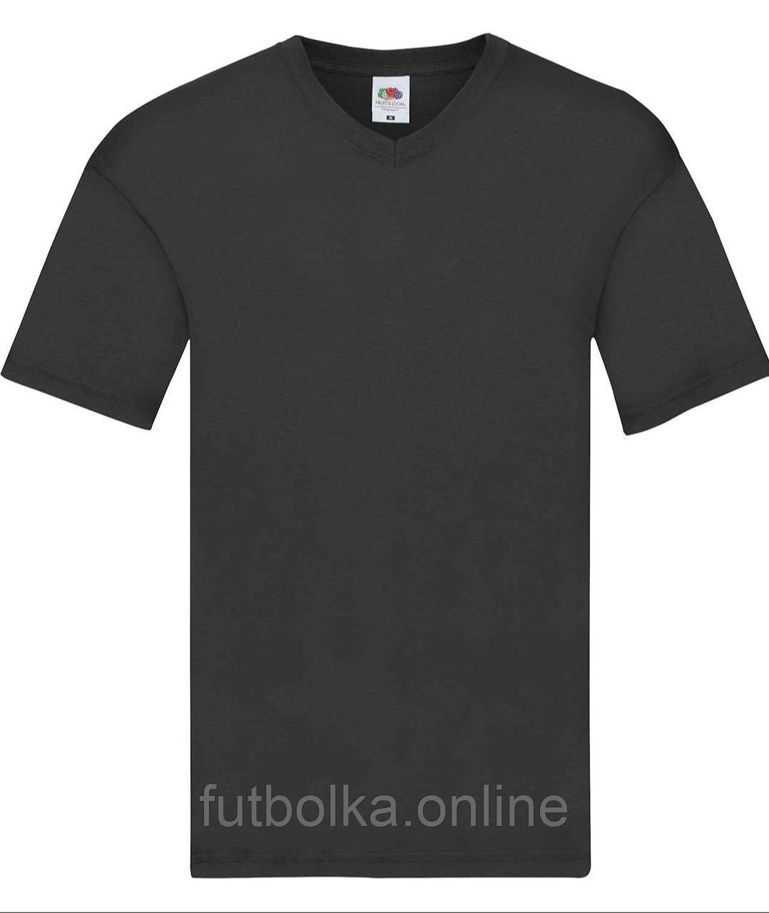 Чорна чоловіча футболка літня з V-подібним вирізом Original V-neck Fruit of the loom