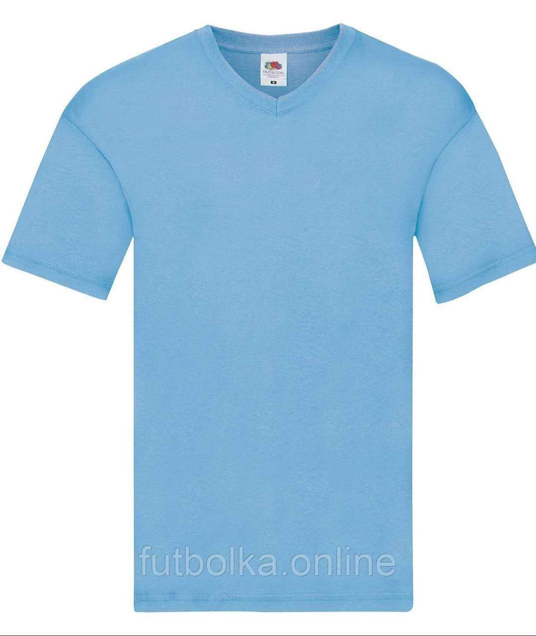 Небесно-Блакитна чоловіча футболка літня з V-подібним вирізом Original V-neck Fruit of the loom