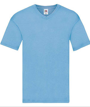 Небесно-Блакитна чоловіча футболка літня з V-подібним вирізом Original V-neck Fruit of the loom, фото 1