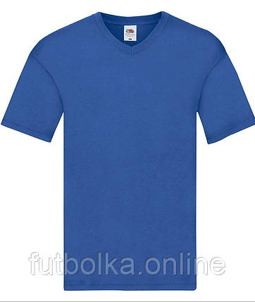Яскраво-Синя чоловіча футболка літня з V-подібним вирізом Original V-neck Fruit of the loom, фото 1