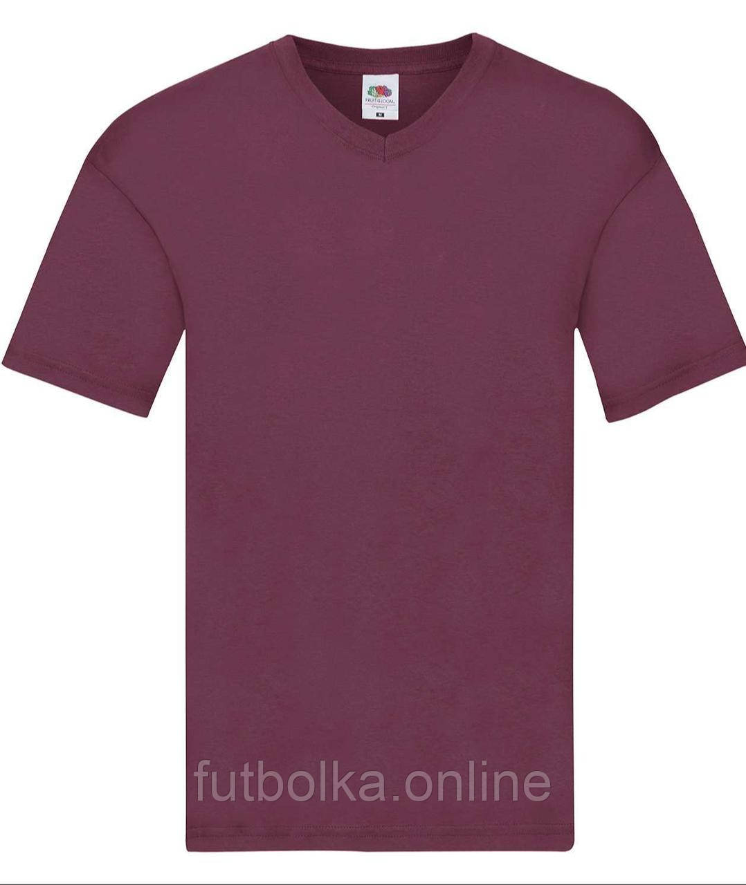 Бордова чоловіча футболка літня з V-подібним вирізом Original V-neck Fruit of the loom