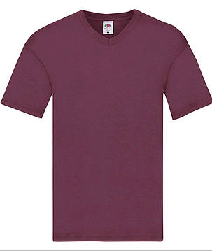 Бордова чоловіча футболка літня з V-подібним вирізом Original V-neck Fruit of the loom, фото 1