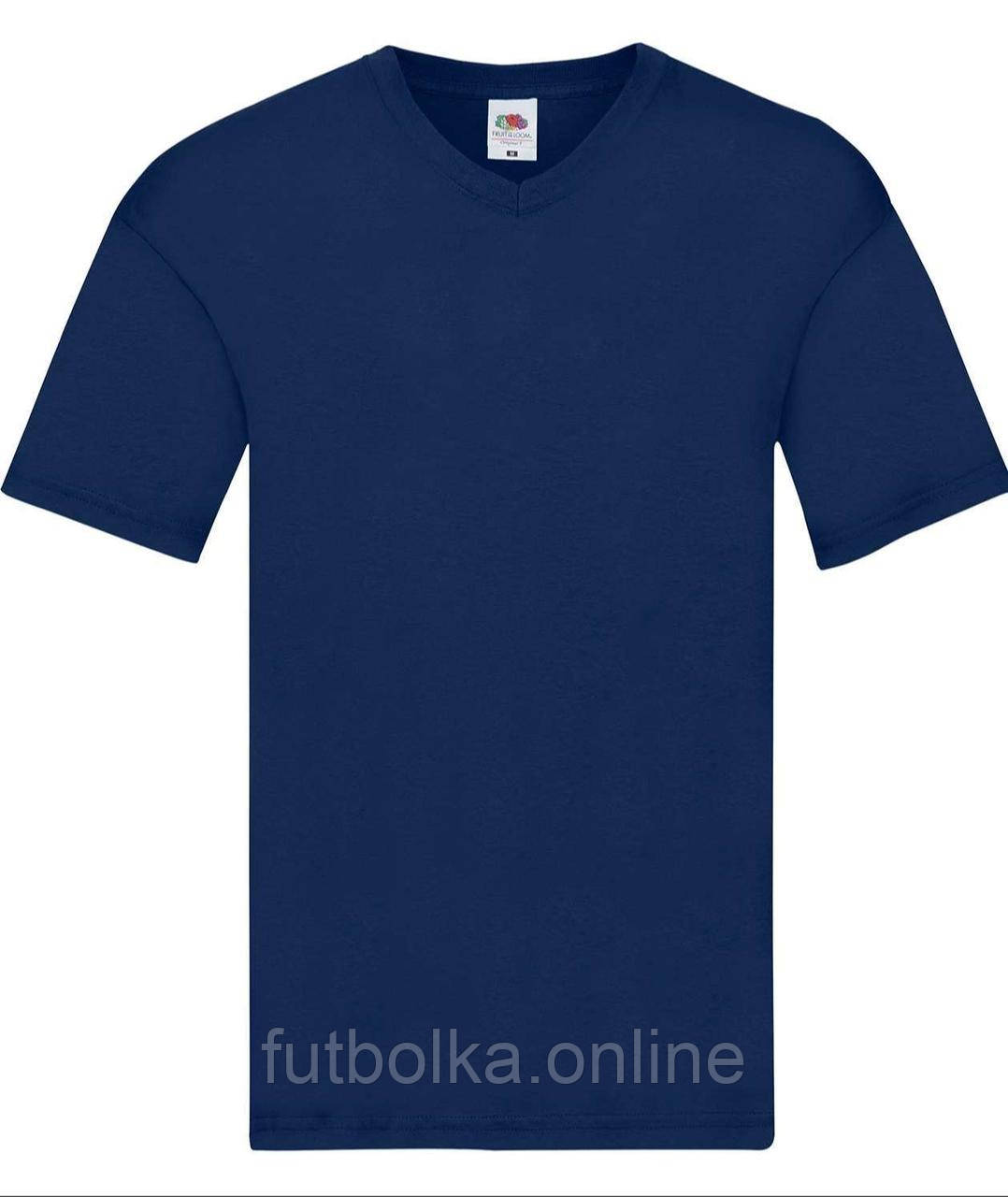 Темно-Синя чоловіча футболка літня з V-подібним вирізом Original V-neck Fruit of the loom