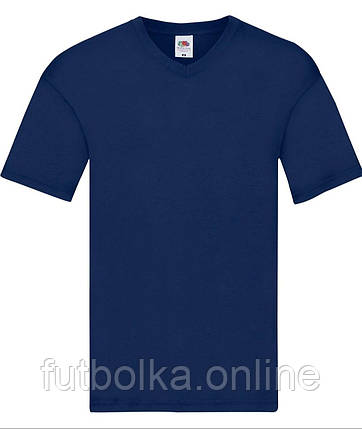 Темно-Синя чоловіча футболка літня з V-подібним вирізом Original V-neck Fruit of the loom, фото 1