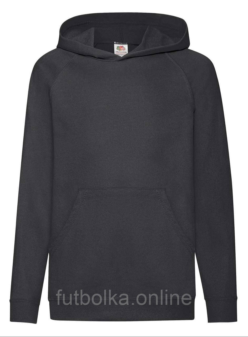 Чорна дитяча толстовка на замку Lightweight hooded sweat kids Fruit of the loom