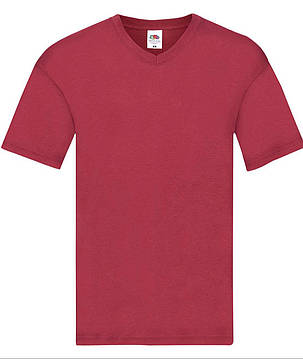 Цегляно-червона чоловіча футболка літня з V-подібним вирізом Original V-neck Fruit of the loom, фото 1
