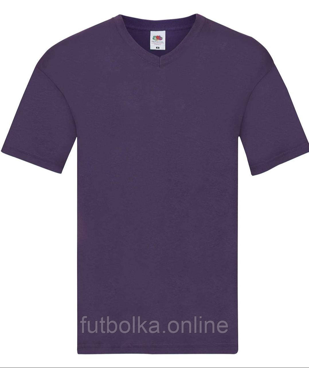 Фіолетова чоловіча футболка літня з V-подібним вирізом Original V-neck Fruit of the loom