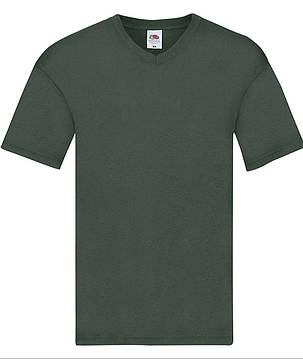 Темно-Зелена чоловіча футболка літня з V-подібним вирізом Original V-neck Fruit of the loom, фото 1