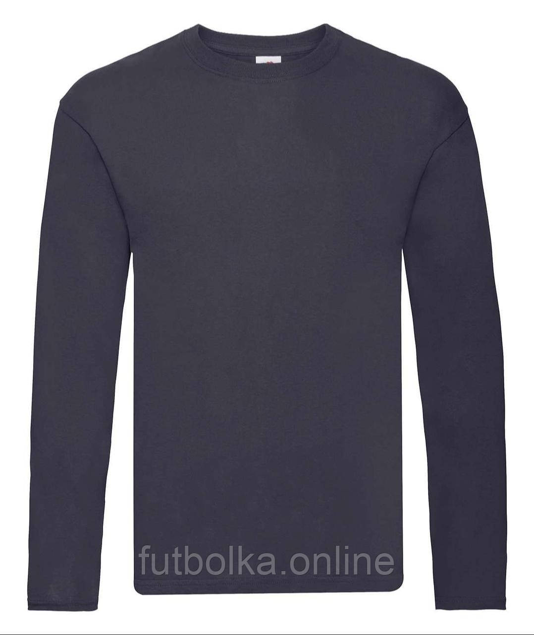 Глибоко Темно-Синя футболка з довгим рукавом чоловіча легка Original long sleeve T Fruit of the loom