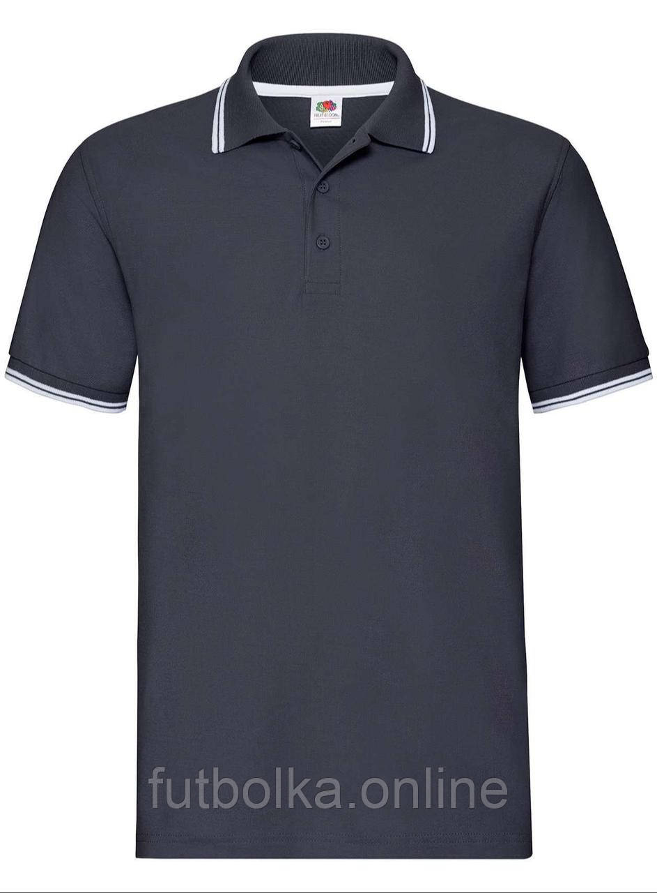 Глибоко Темно-Синє поло чоловіче зі смужками Premium tipped polo Fruit of the loom