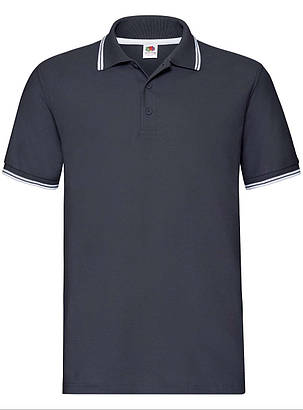 Глибоко Темно-Синє поло чоловіче зі смужками Premium tipped polo Fruit of the loom, фото 1
