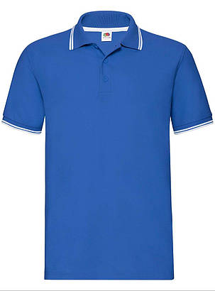 Яскраво-Синє поло чоловіче зі смужками Premium tipped polo Fruit of the loom, фото 1