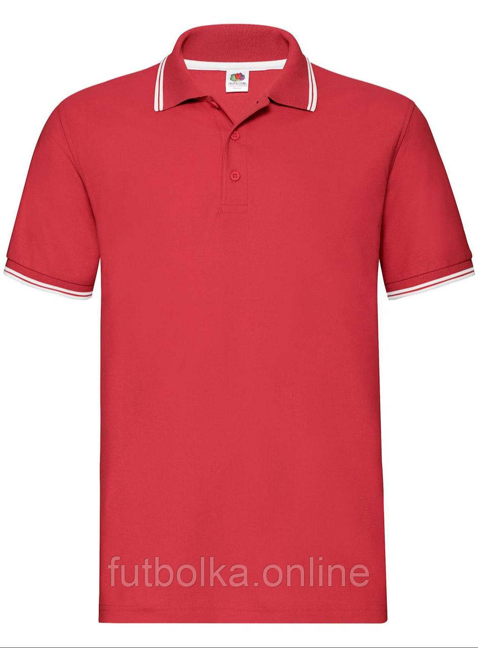 Червоне поло чоловіче зі смужками Premium tipped polo Fruit of the loom