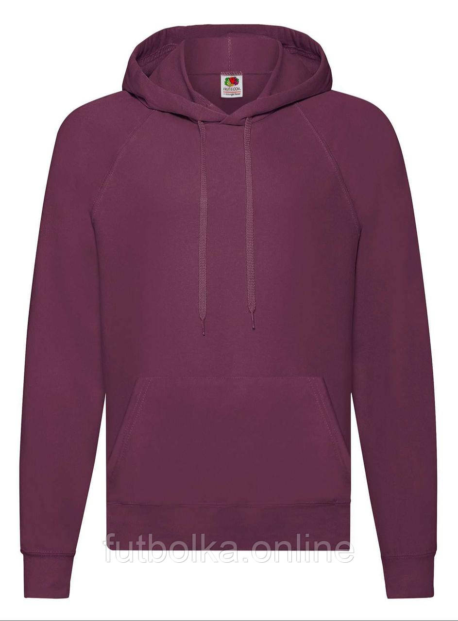 Бордовий худі чоловічий вільний Lightweight hooded sweat Fruit of the loom