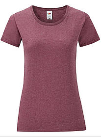 Бордова Меланжева жіноча футболка легка Ladies Iconic T Fruit of the loom