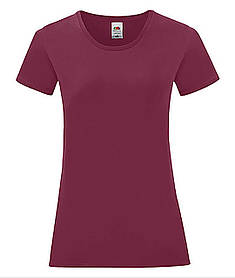 Бордова жіноча футболка легка Ladies Iconic T Fruit of the loom