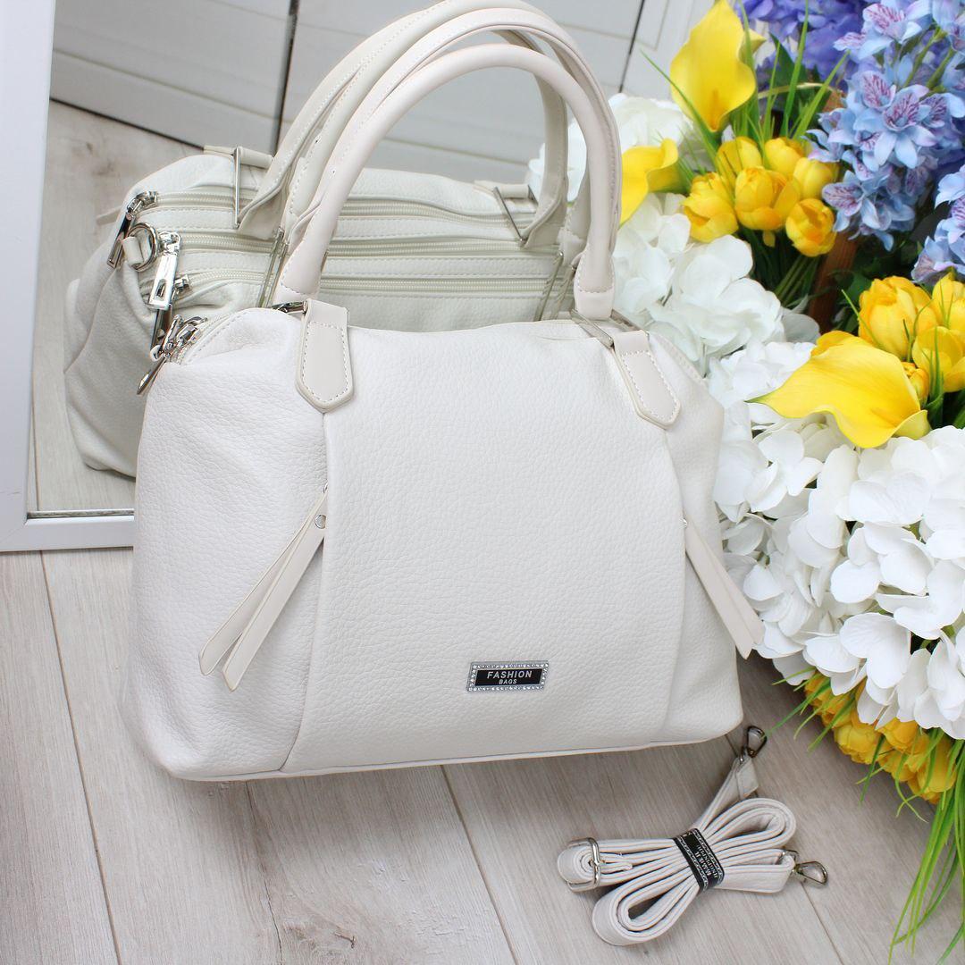 Сумка середнього розміру класична стильна молочна екошкіра, фото 1