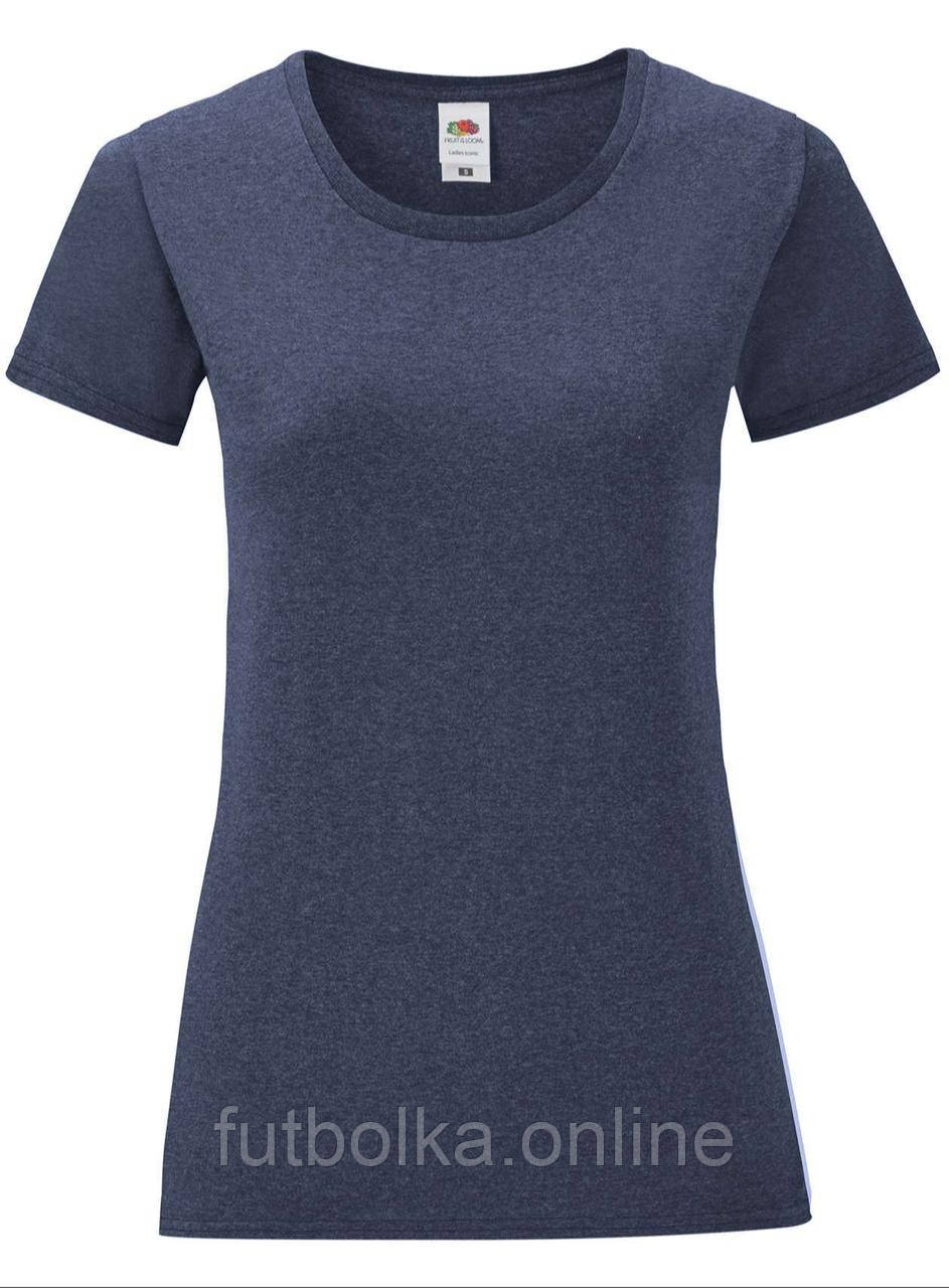 Темно-Синя Меланжева жіноча футболка легка Ladies Iconic T Fruit of the loom