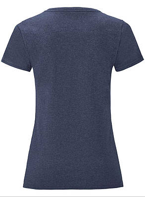 Темно-Синя Меланжева жіноча футболка легка Ladies Iconic T Fruit of the loom, фото 3