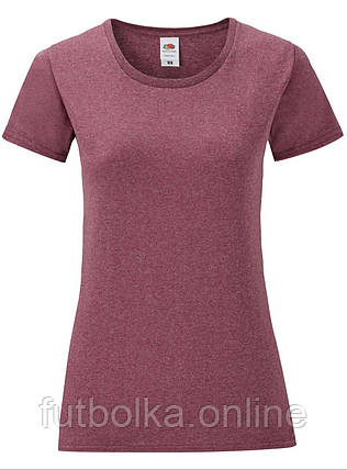 Бордова Меланжева жіноча футболка легка Ladies Iconic T Fruit of the loom, фото 1