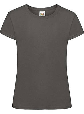 Графітова футболка дитяча для дівчинки однотонна Sofspun girls Fruit of the loom, фото 1