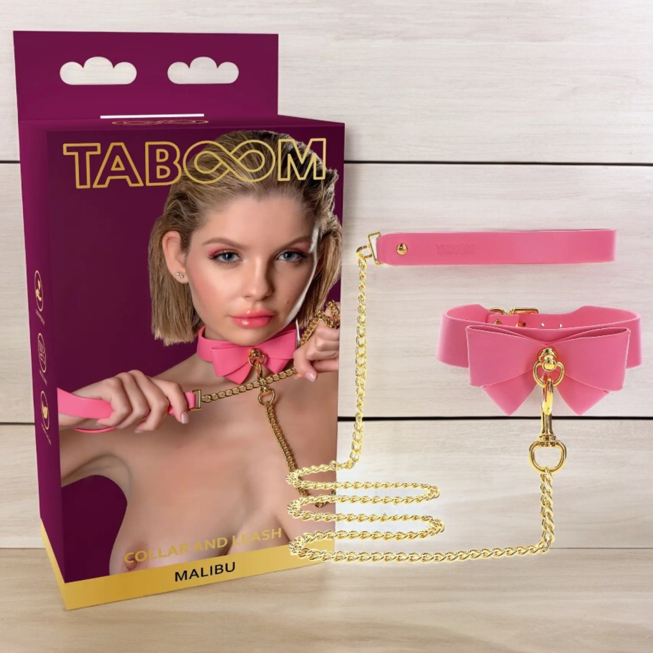 Нашийник із повідцем із веганської шкіри рожевий "Malibu Collar and Leash" Taboom