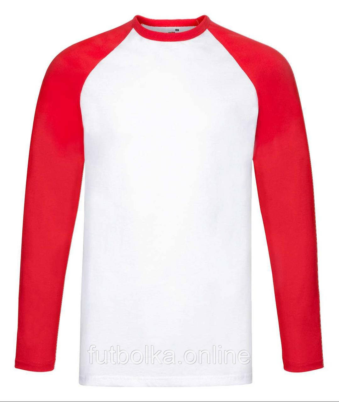 Біла футболка з довгим рукавом чоловіча кольоровий рукав Long sleeve baseball Fruit of the loom