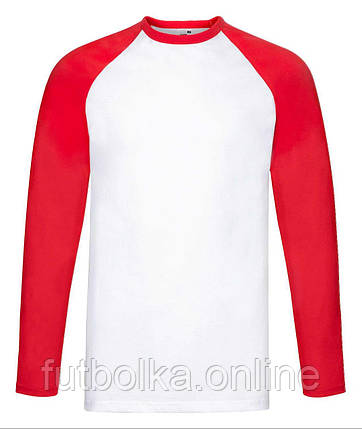 Біла футболка з довгим рукавом чоловіча кольоровий рукав Long sleeve baseball Fruit of the loom, фото 1
