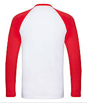 Біла футболка з довгим рукавом чоловіча кольоровий рукав Long sleeve baseball Fruit of the loom, фото 4