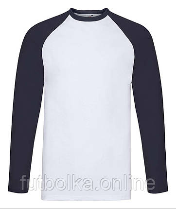 Біла футболка з довгим рукавом чоловіча кольоровий рукав Long sleeve baseball Fruit of the loom, фото 1