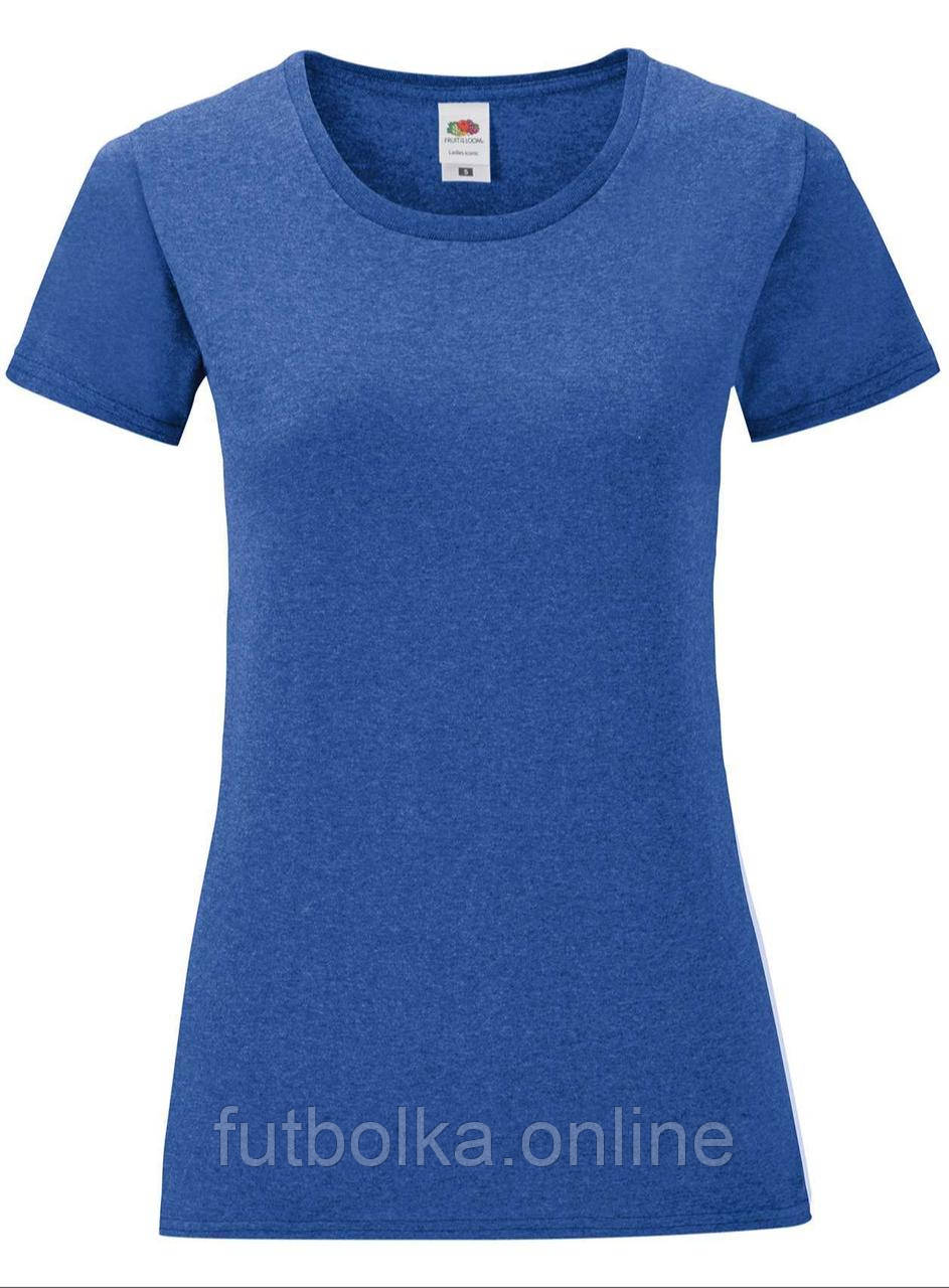 Синя Меланжева жіноча футболка легка Ladies Iconic T Fruit of the loom
