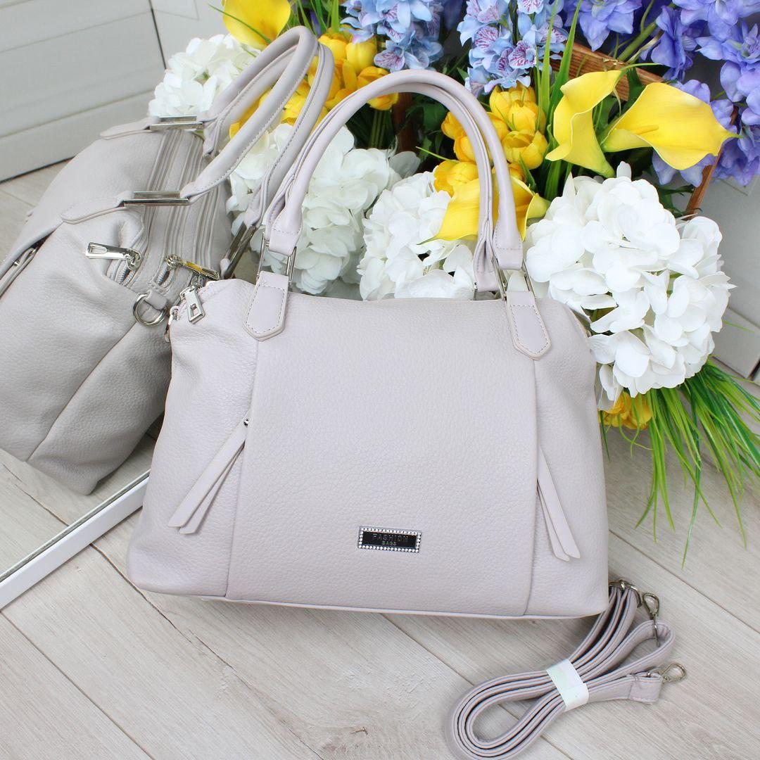 Сумка середнього розміру класична стильна пудрова екошкіра